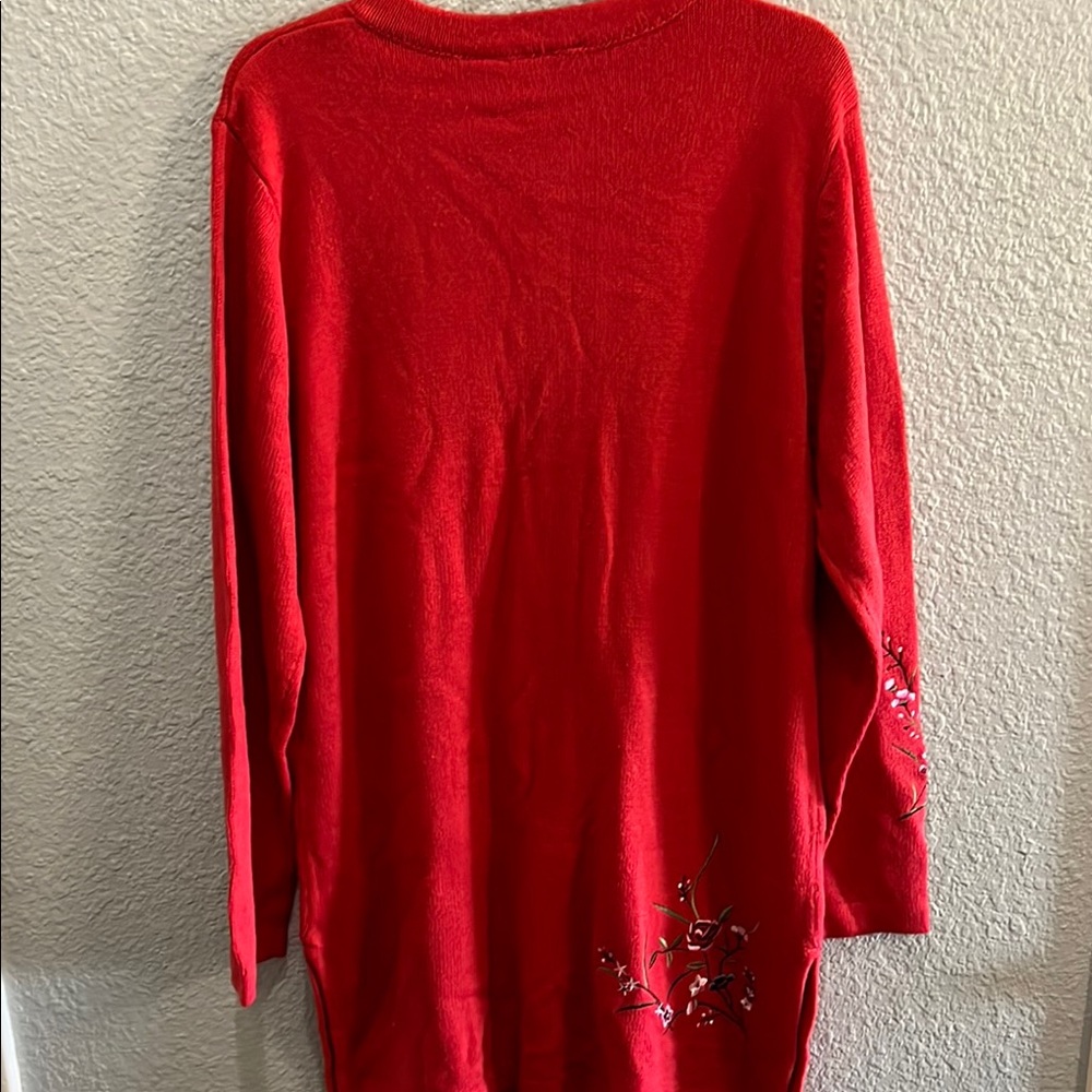 YiLin Women’s Red Embroidered Sweater Cardigan size L - Picture 4 of 7